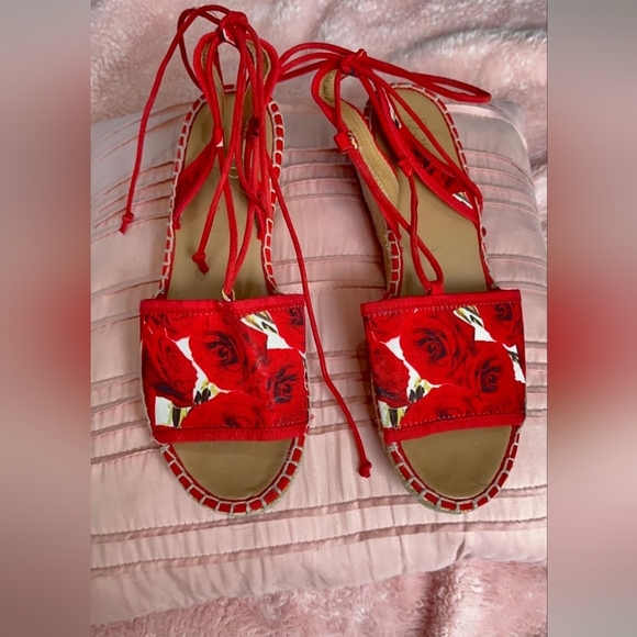 Franco Sarto Red and White Espadrille Shoes - Picture 2 of 6